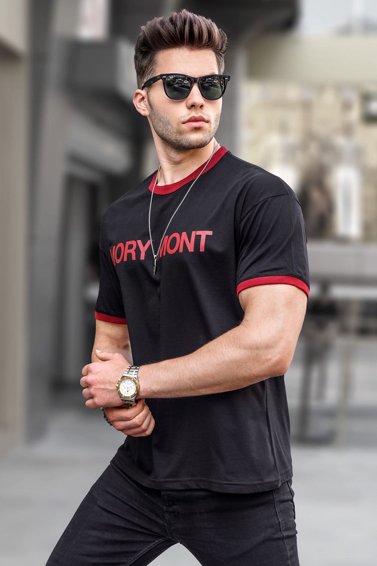 Siyah Baskılı Regular Fit Tişört 5884