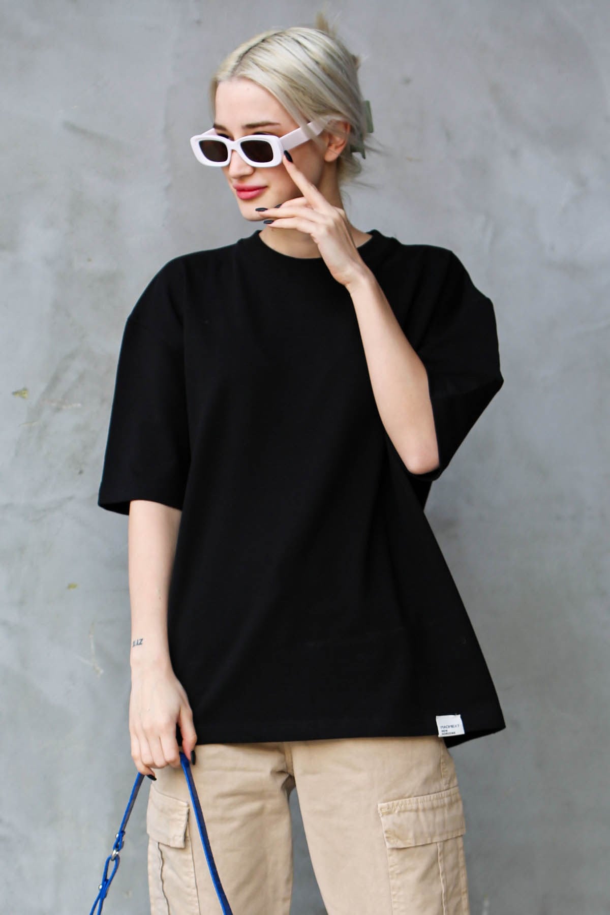 Siyah Bisiklet Yaka Basic Oversize T-shirt MG1687
