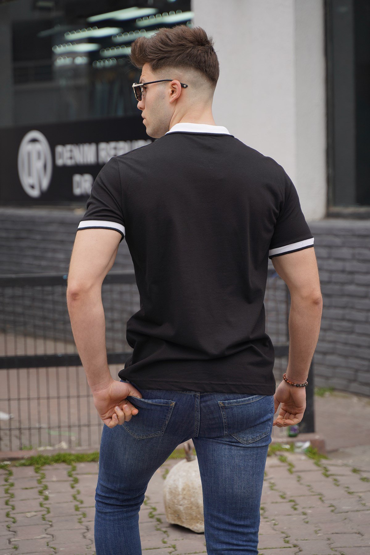 Siyah Düz Polo Yaka Erkek Tişört 