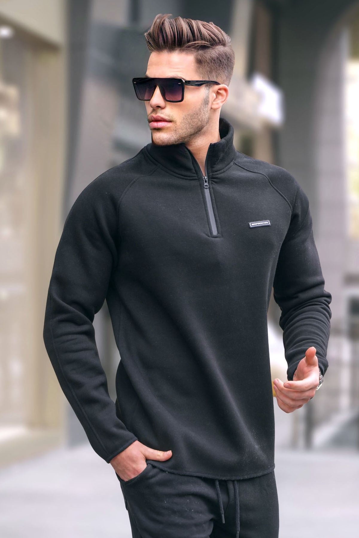 Siyah Fermuar Yaka Erkek Sweatshirt 6030