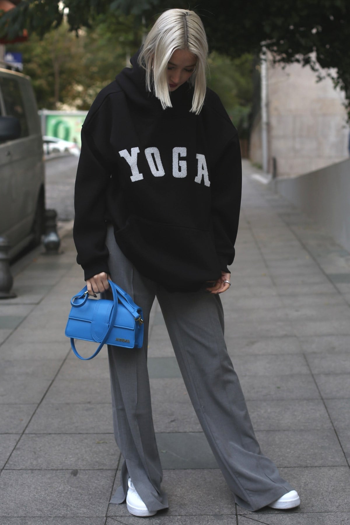 Siyah Nakışlı Oversize Kapüşonlu Sweatshirt MG1580