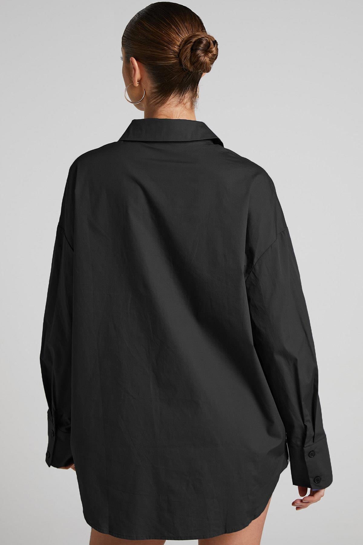Siyah Oversize Basic Kadın Gömlek MG1794