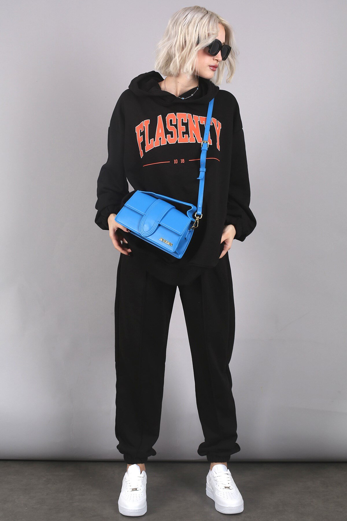 Siyah Oversize Baskılı Eşofman Takım MG1561