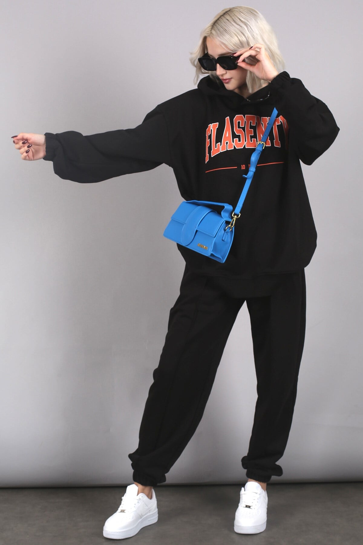 Siyah Oversize Baskılı Eşofman Takım MG1561