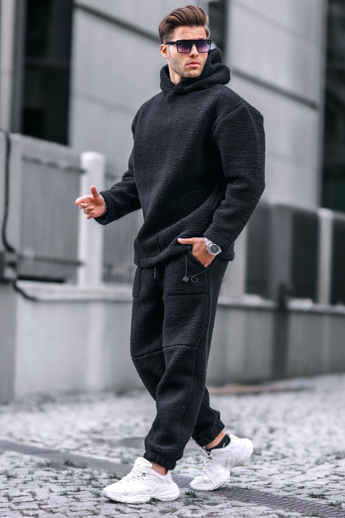 Siyah Oversize Peluş Eşofman Takımı 5930