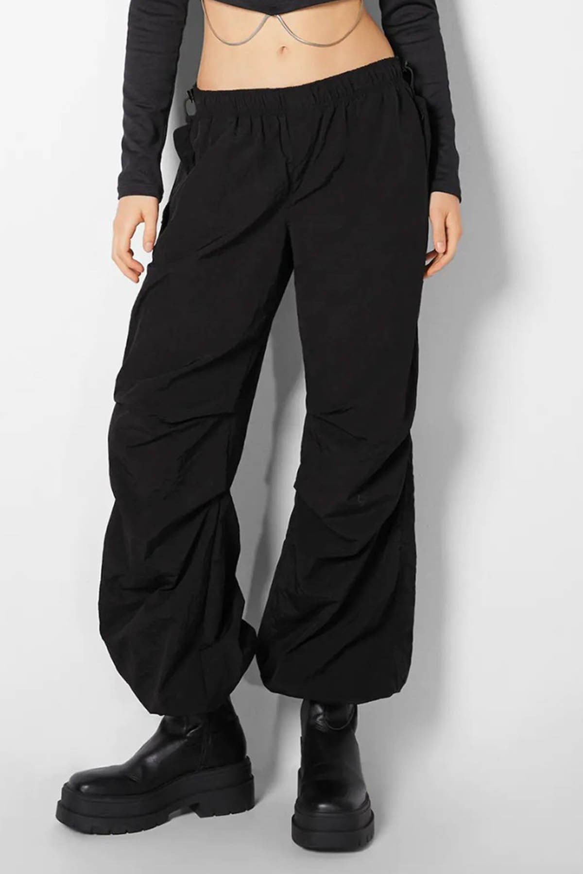 Siyah Paraşüt Jogger Kadın Pantolon MG1726