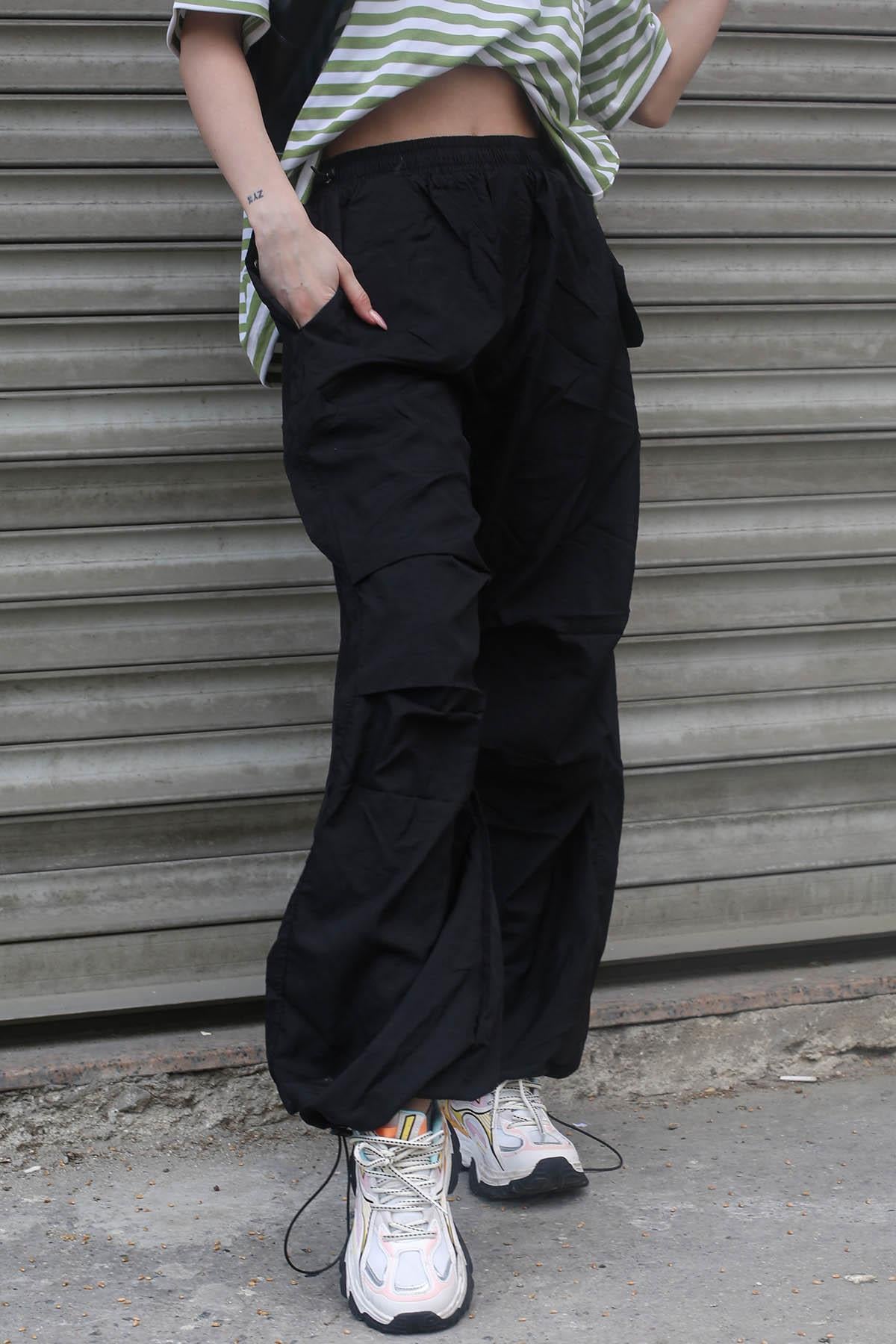 Siyah Paraşüt Jogger Kadın Pantolon MG1726