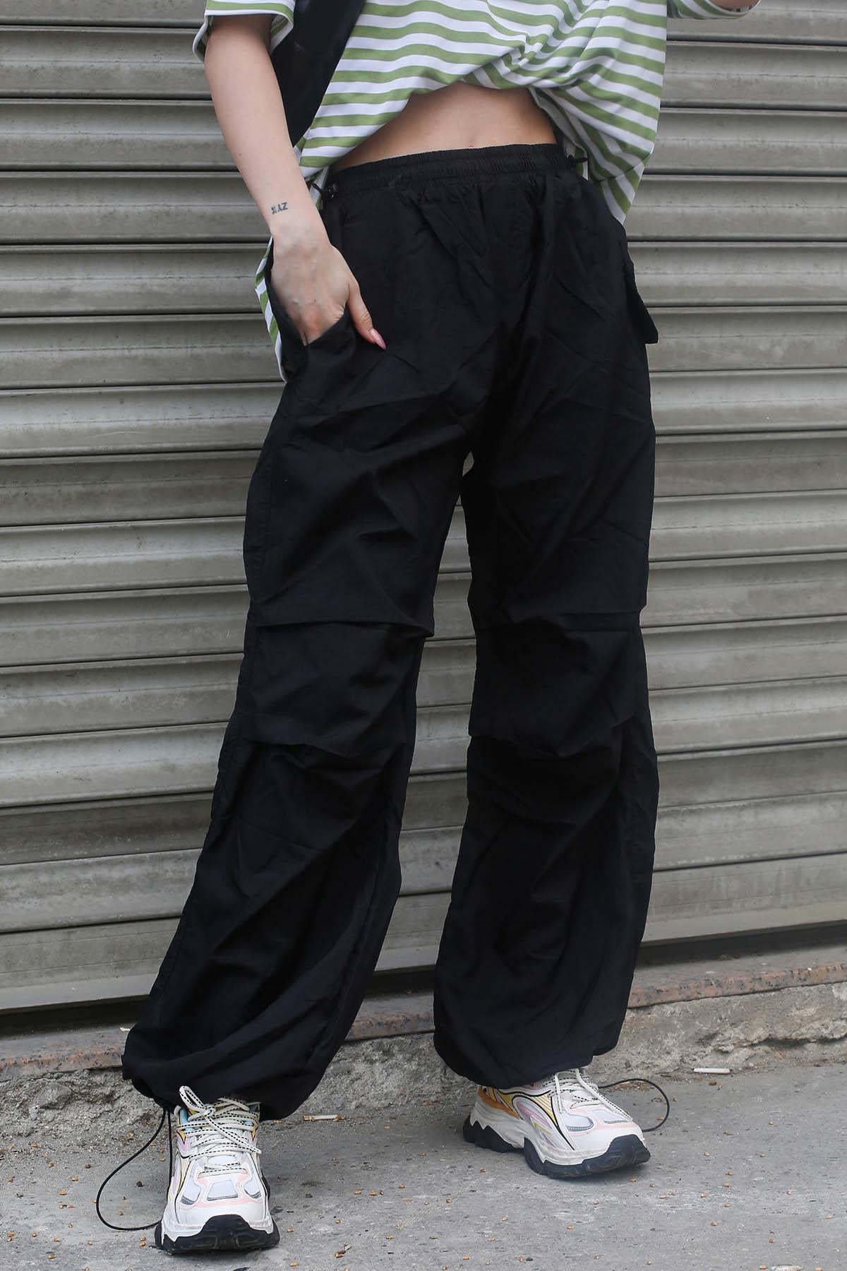 Siyah Paraşüt Jogger Kadın Pantolon MG1726