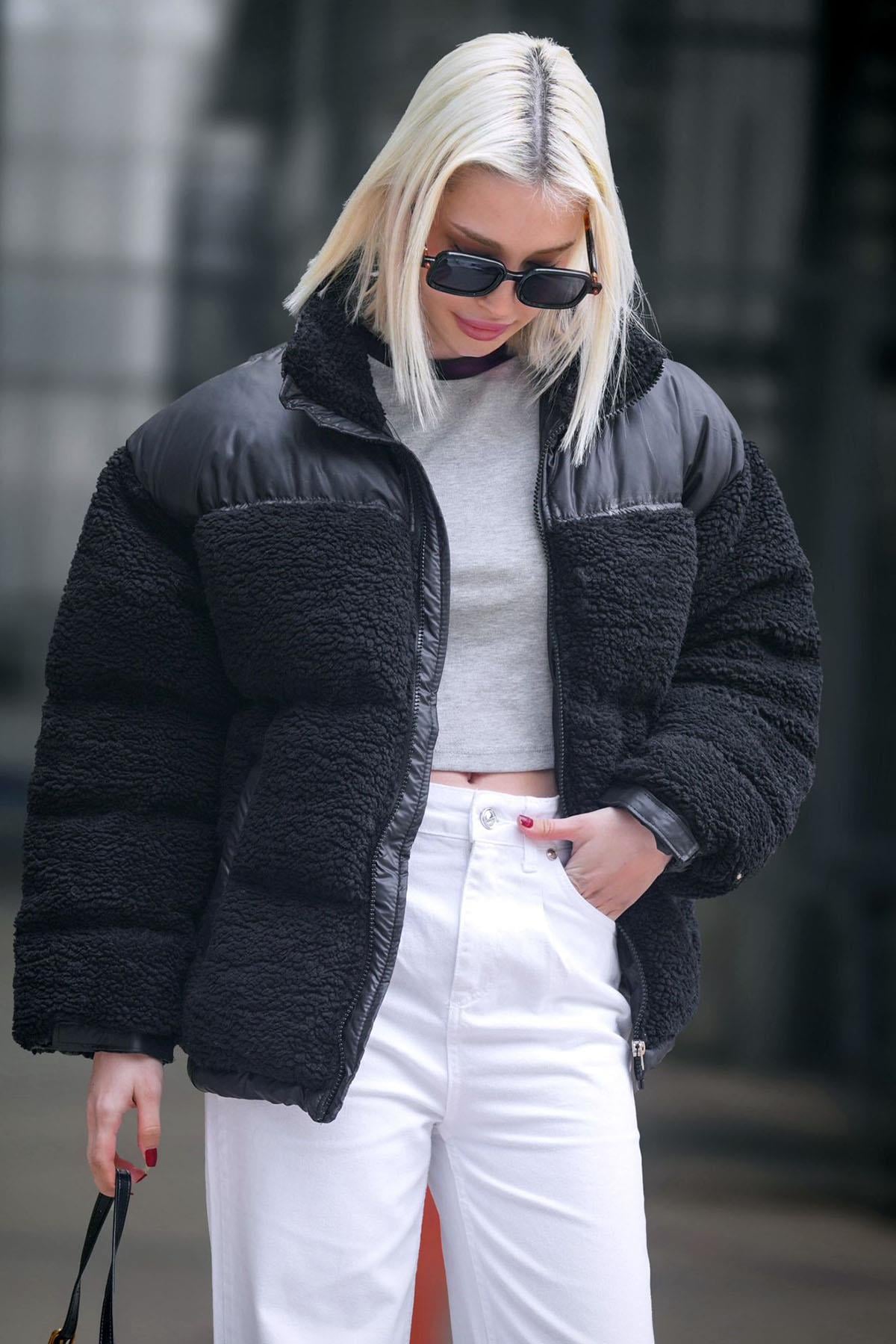Siyah Peluş Oversize Mont MG1371