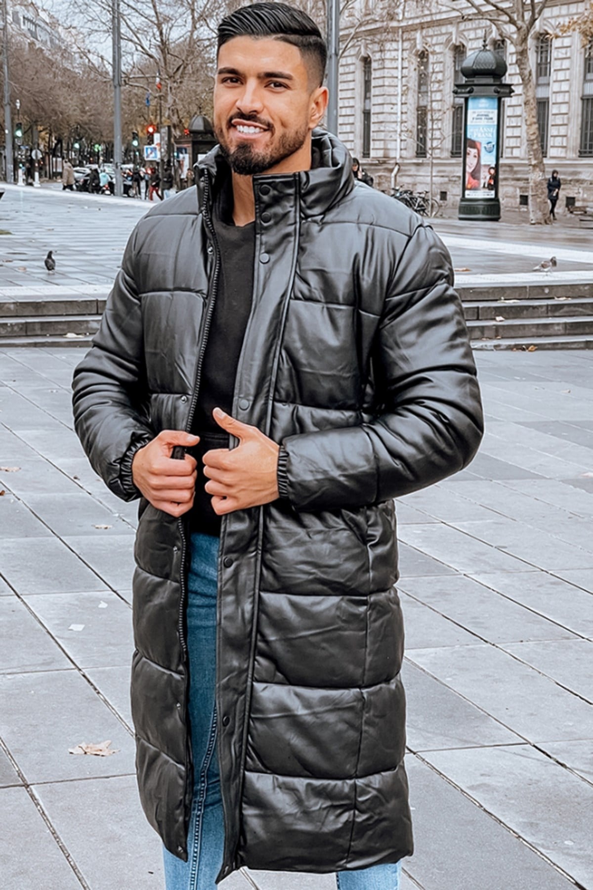 Siyah Uzun Erkek Şişme Mont 