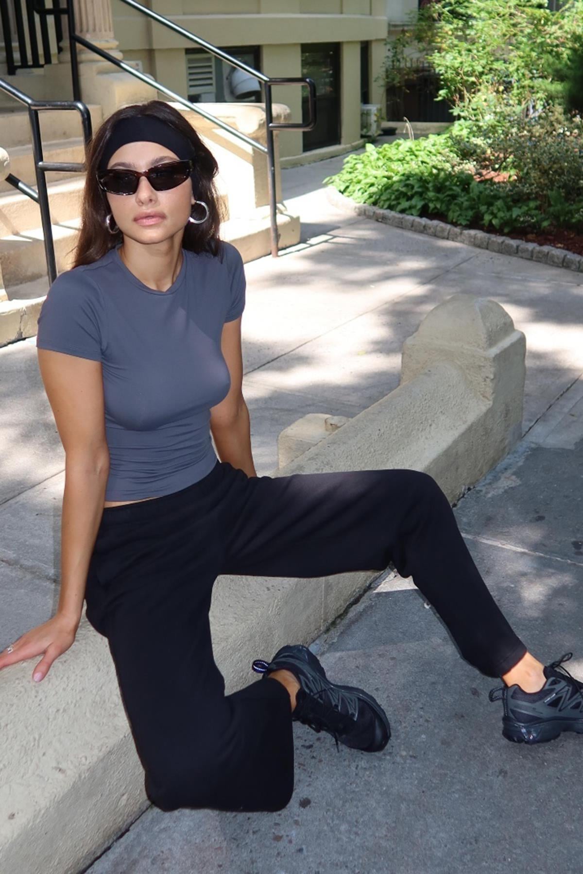 Siyah Wide Leg Basic Eşofman Altı MG1916