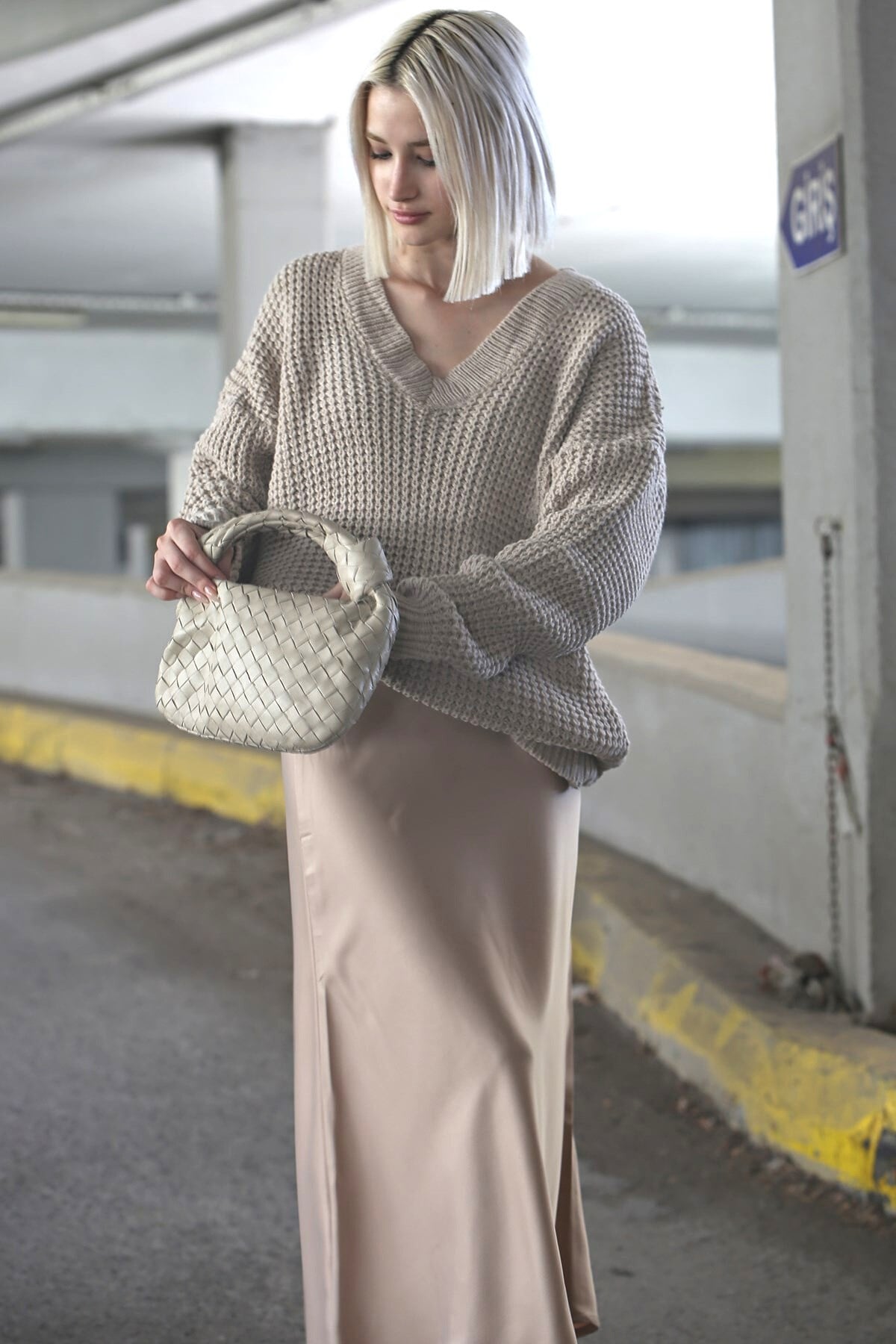 Stone Gray Oversize V Neck Sweater MG1440