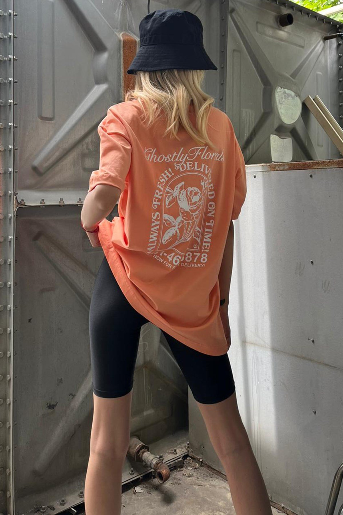 Turuncu Baskılı Oversize Tişört MG1513