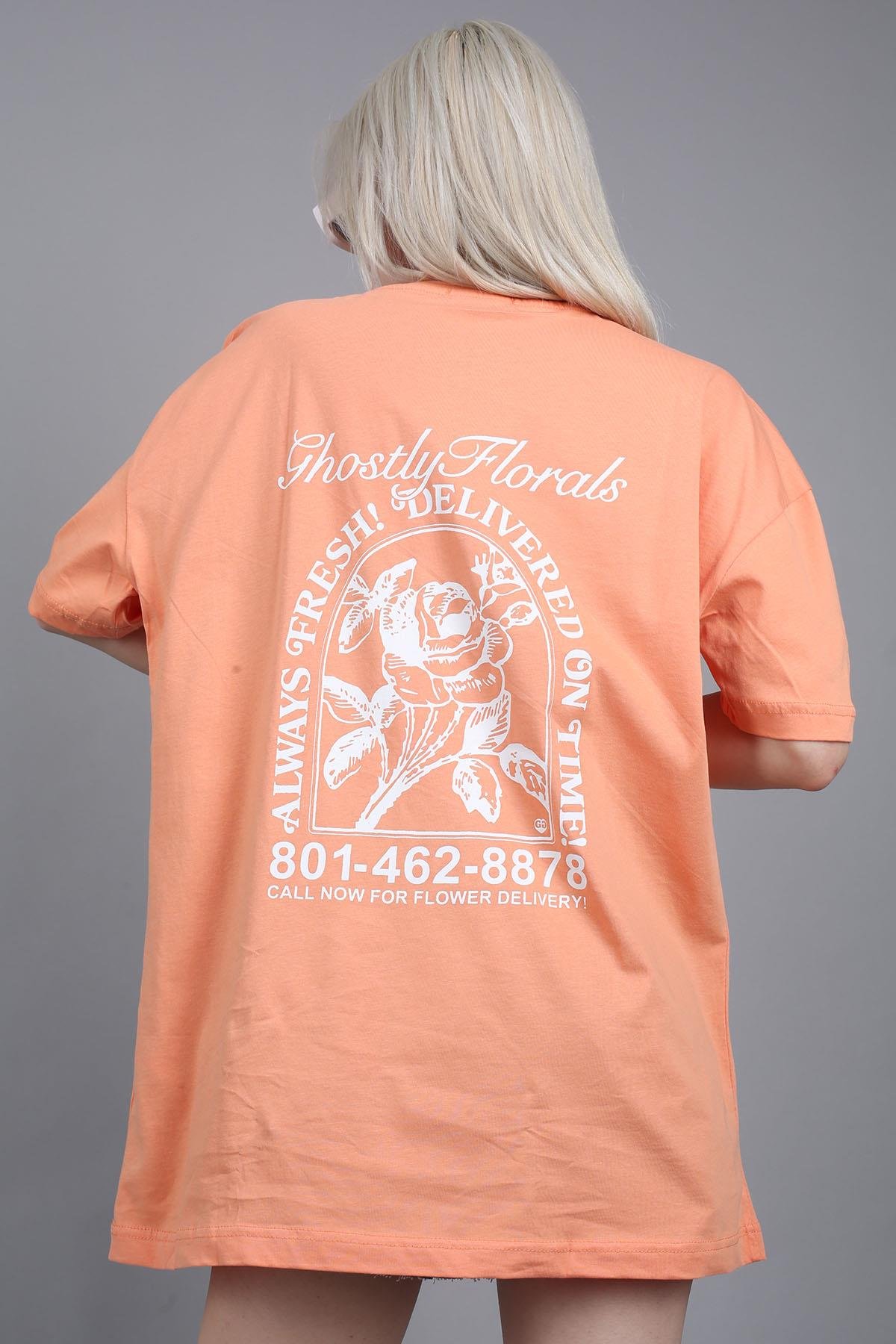 Orange Printed Oversize T-Shirt MG1513