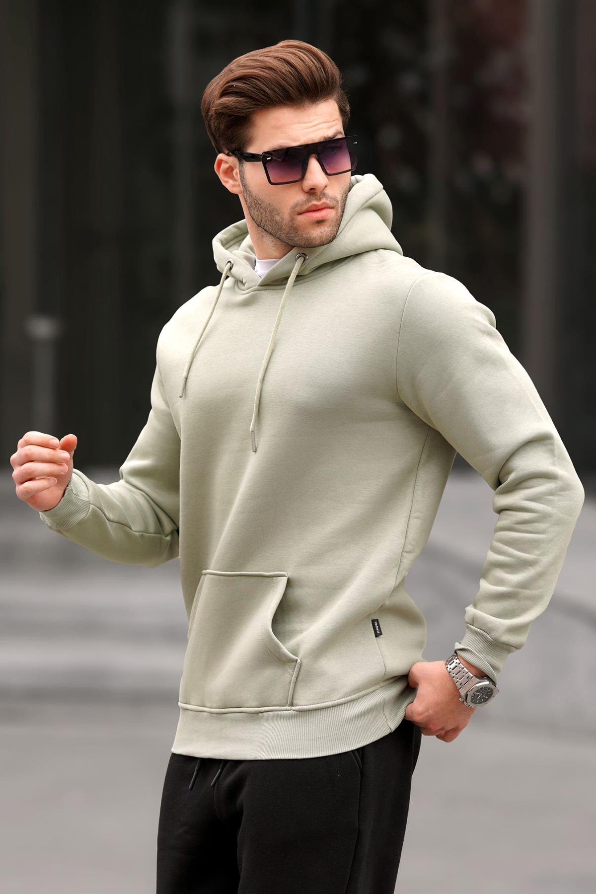Yağ Yeşili Kamuflaj Kapüşonlu Erkek Sweatshirt 5339