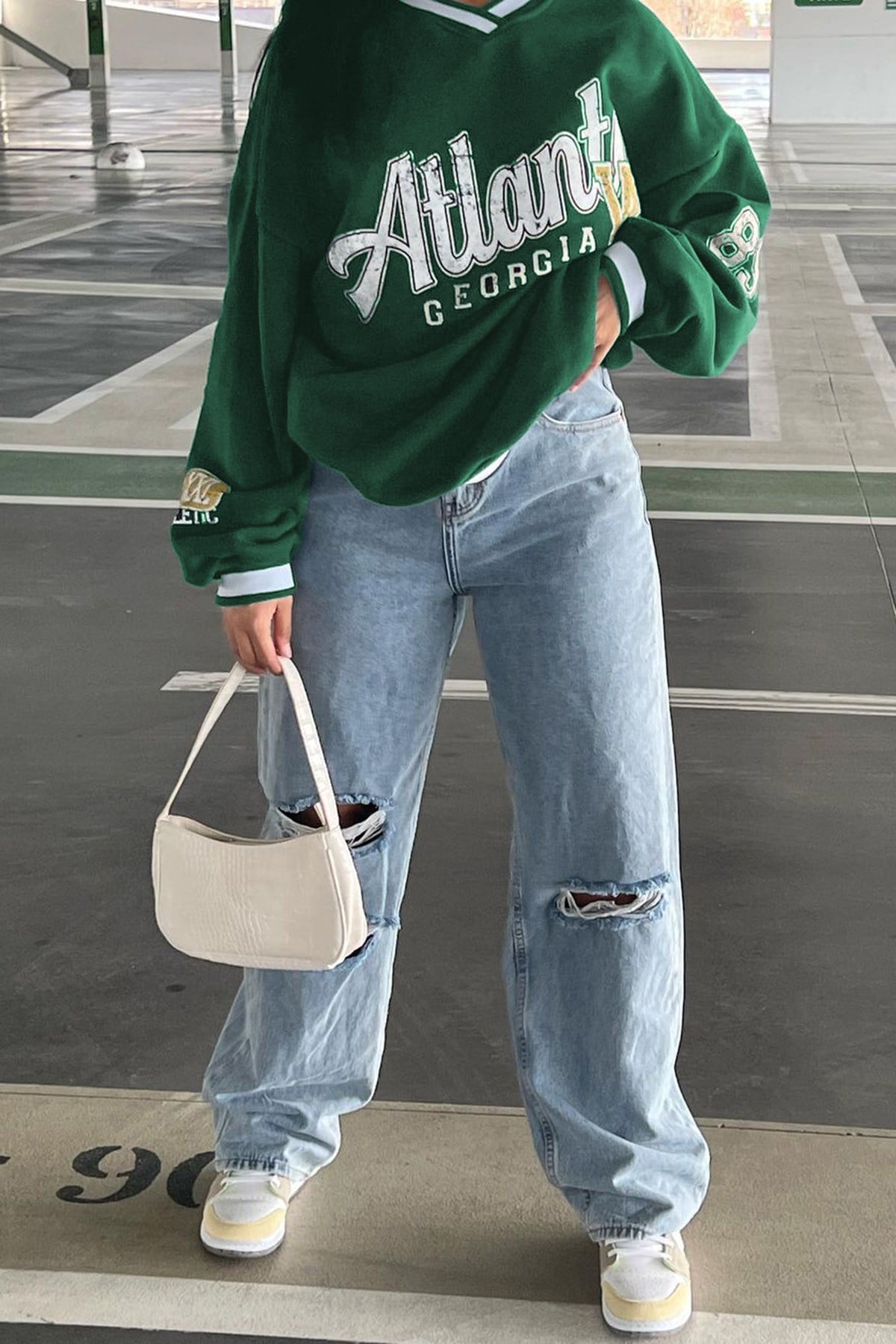 Yeşil Baskılı Ribanalı Sweatshirt MG1576