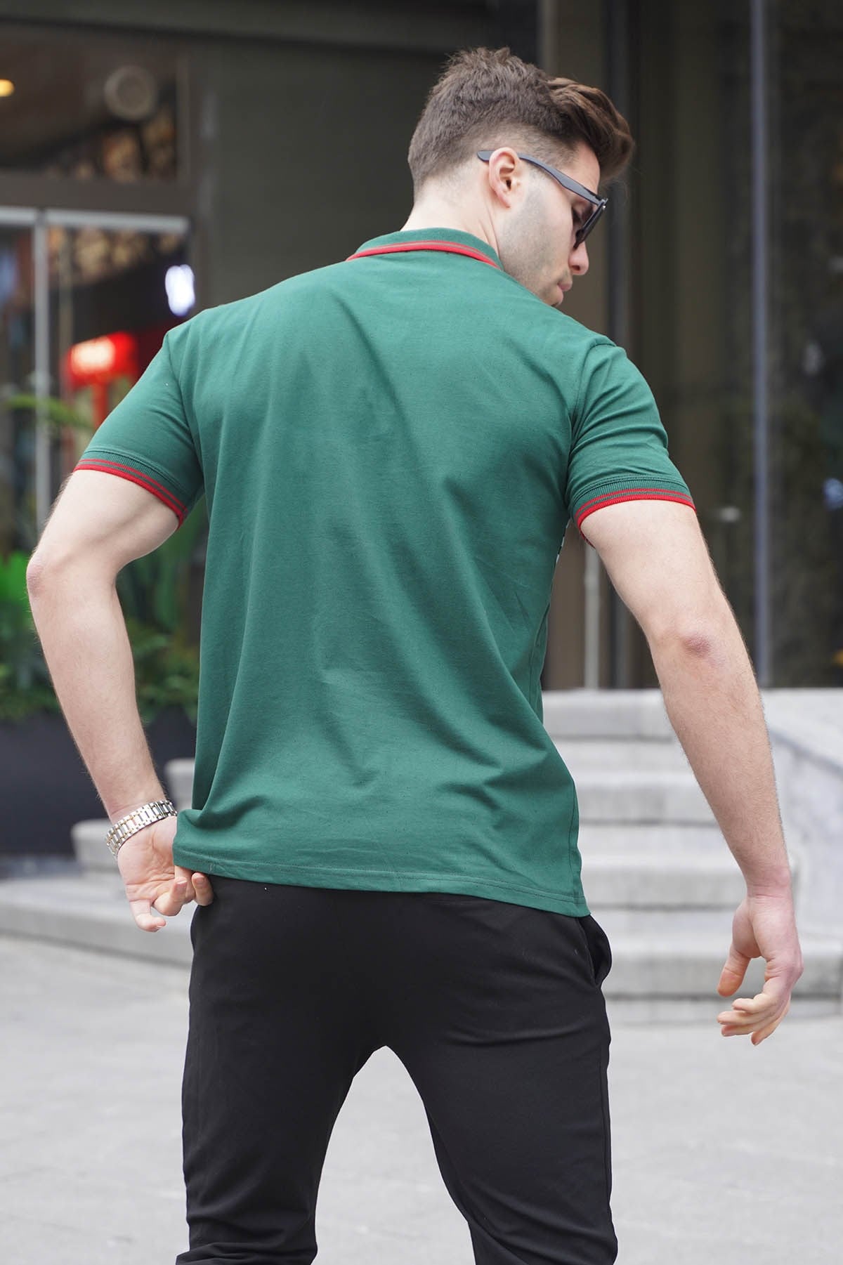 Yeşil Çizgili Polo Yaka Tişört 5869