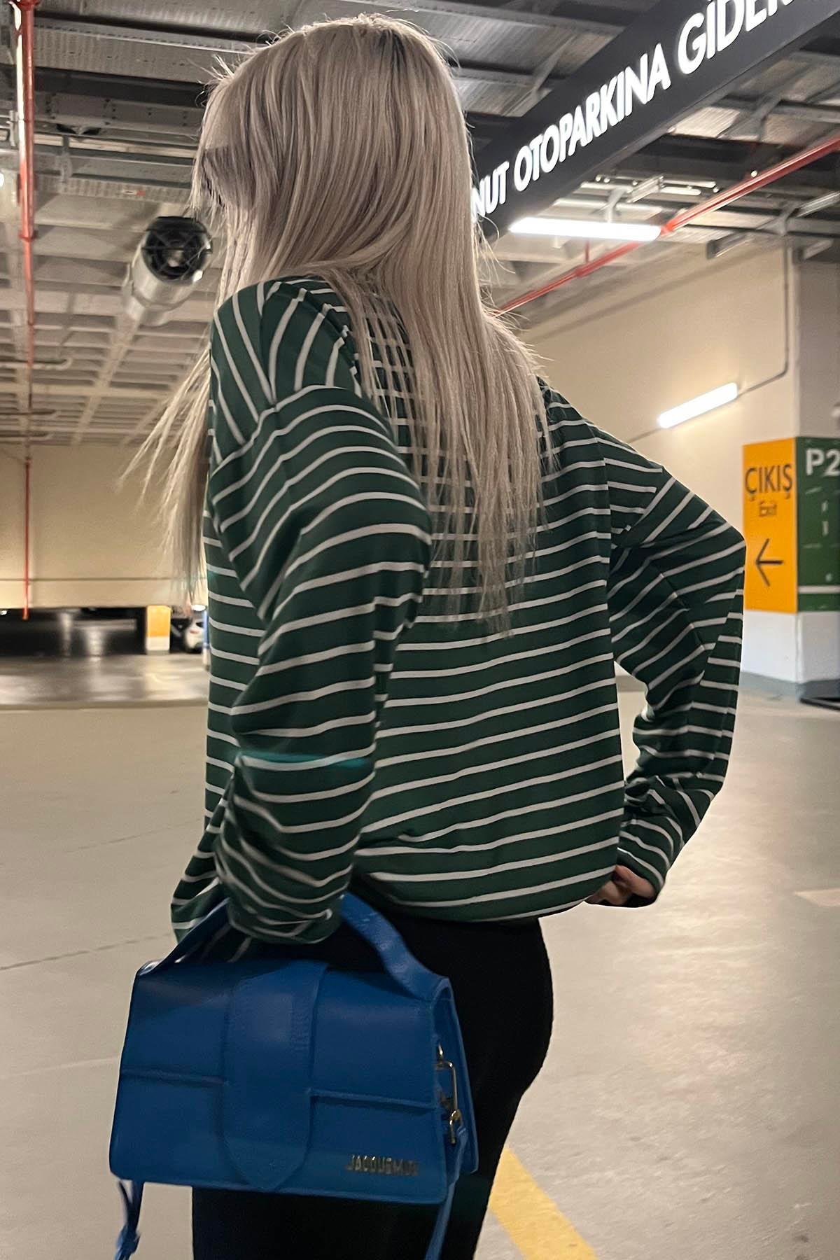 Yeşil Çizgili  Sweatshirt MG980
