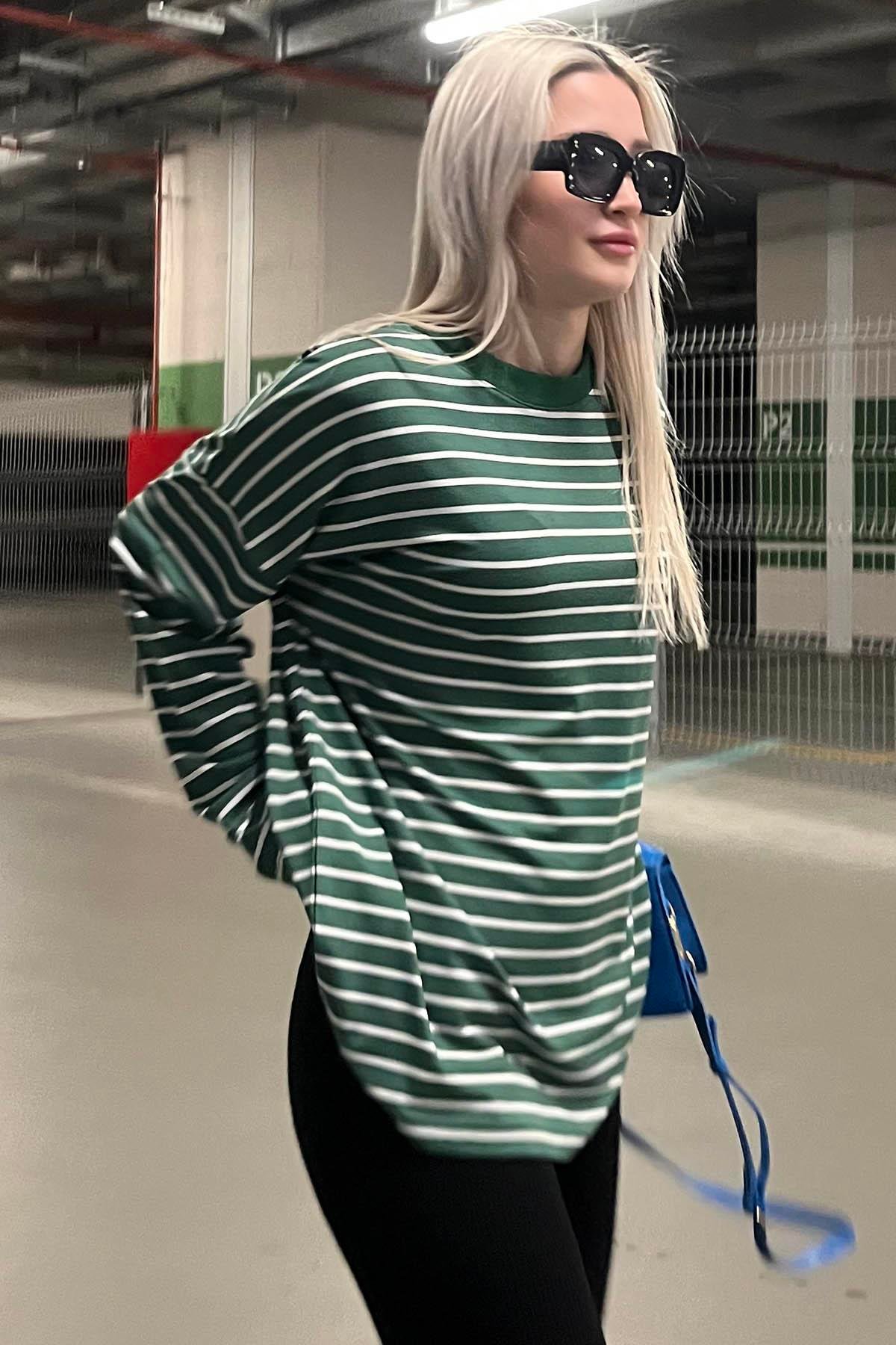 Yeşil Çizgili  Sweatshirt MG980