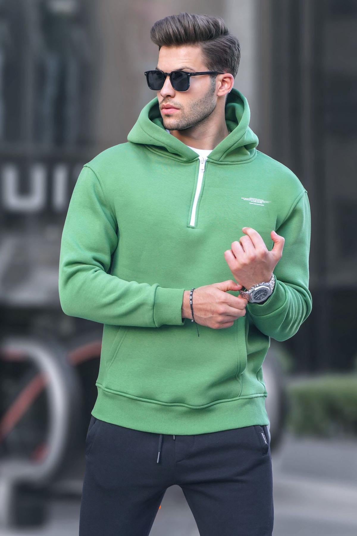 Yeşil Fermuarlı Kapüşonlu Sweatshirt 6143