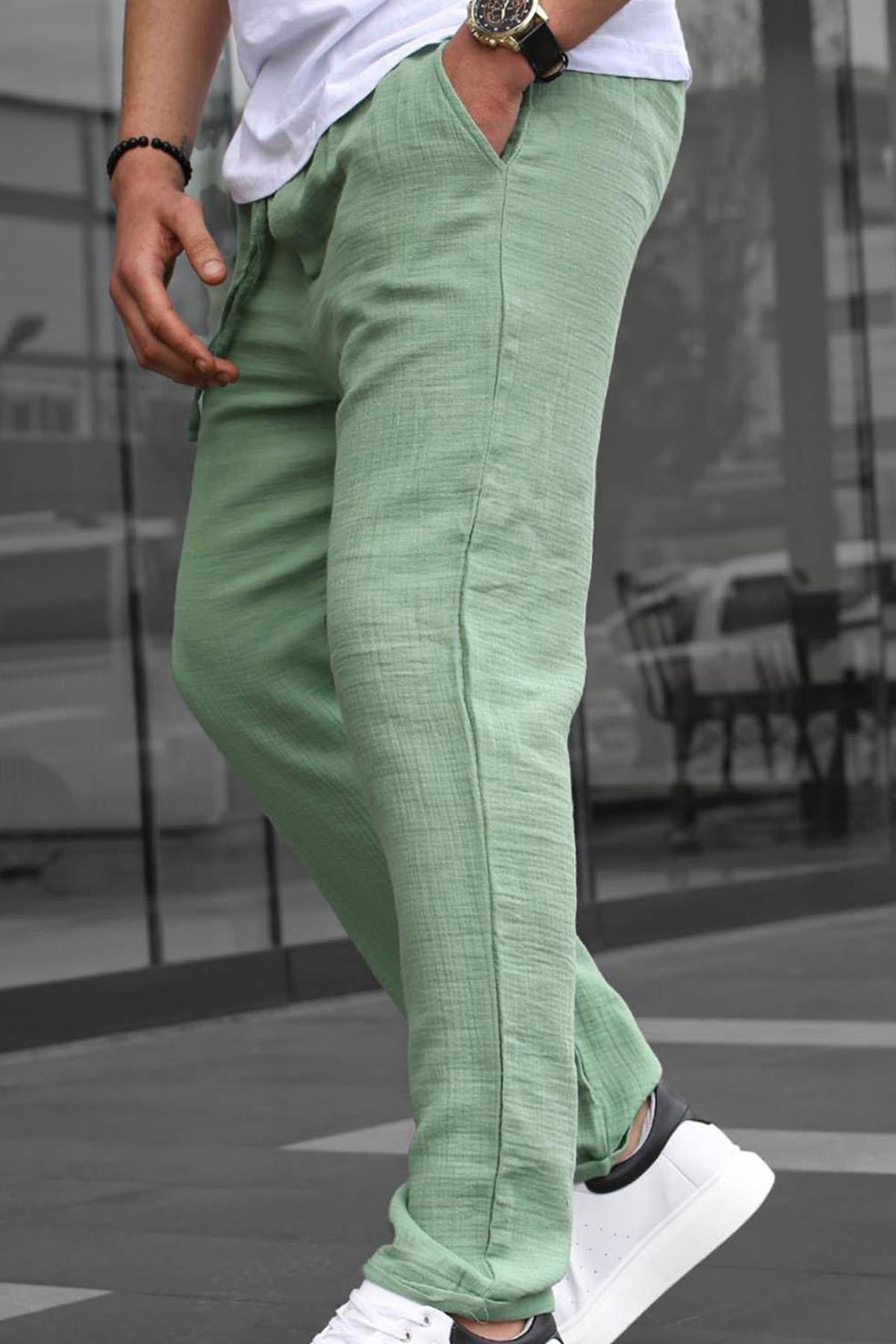 Yeşil Müslin Kumaş Erkek Basic Pantolon 6507