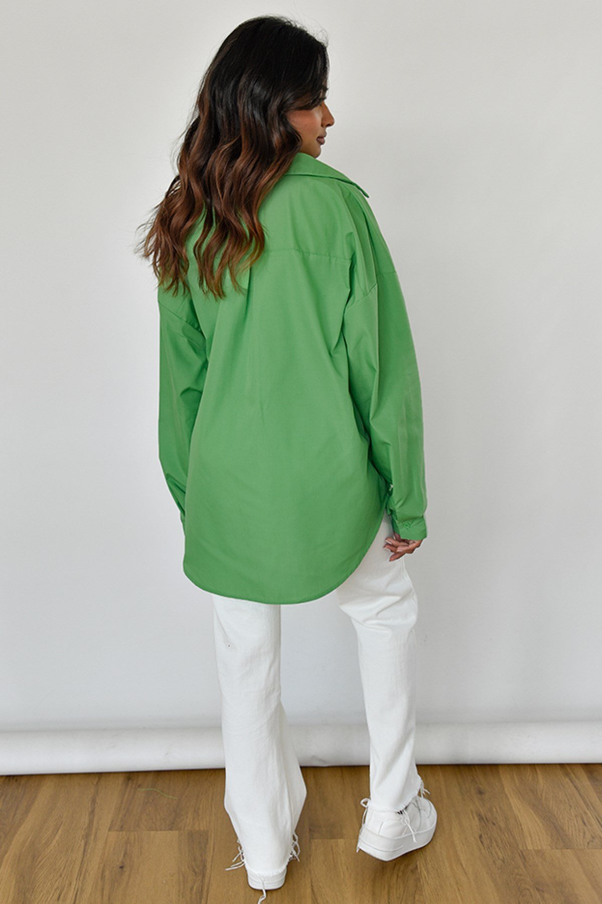 Yeşil Oversize Basic Cepli Gömlek MG1528