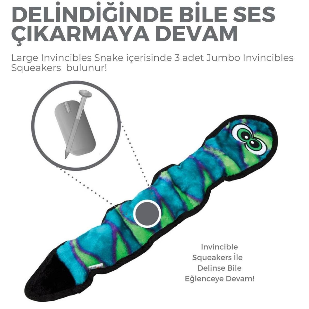 Outward Hound Invincibles Snake Plush Dog Toy, Large Köpek Oyuncağı - 32067M
