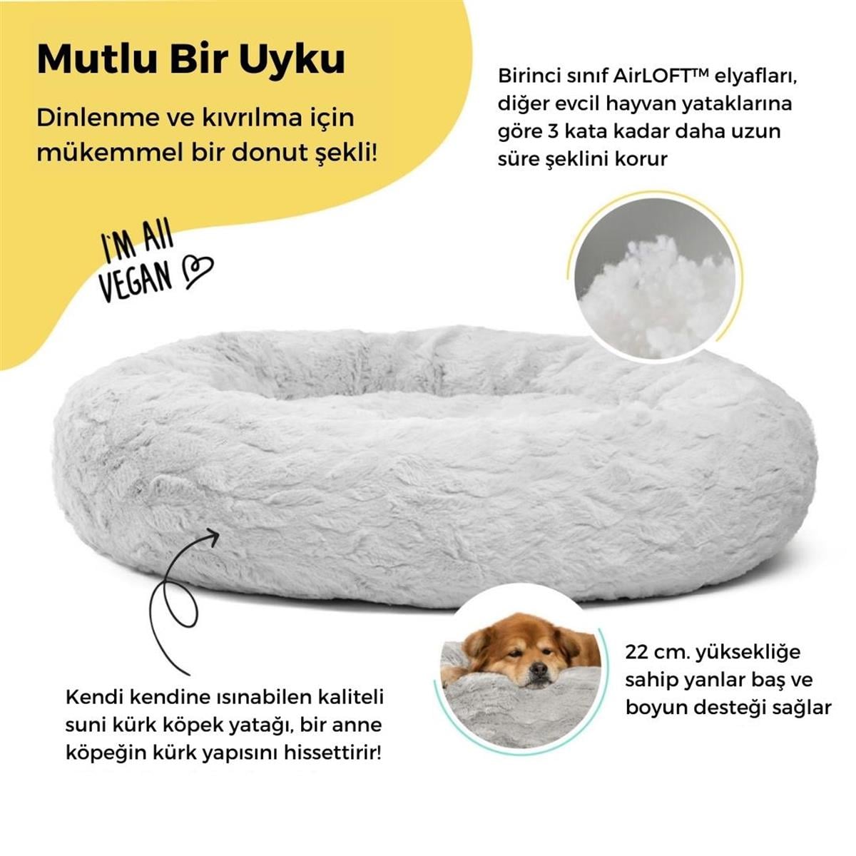 Outward Hound The Original Calming Donut Lux Kedi ve Köpek Yatağı 23 x 23 Inch. - 4686M