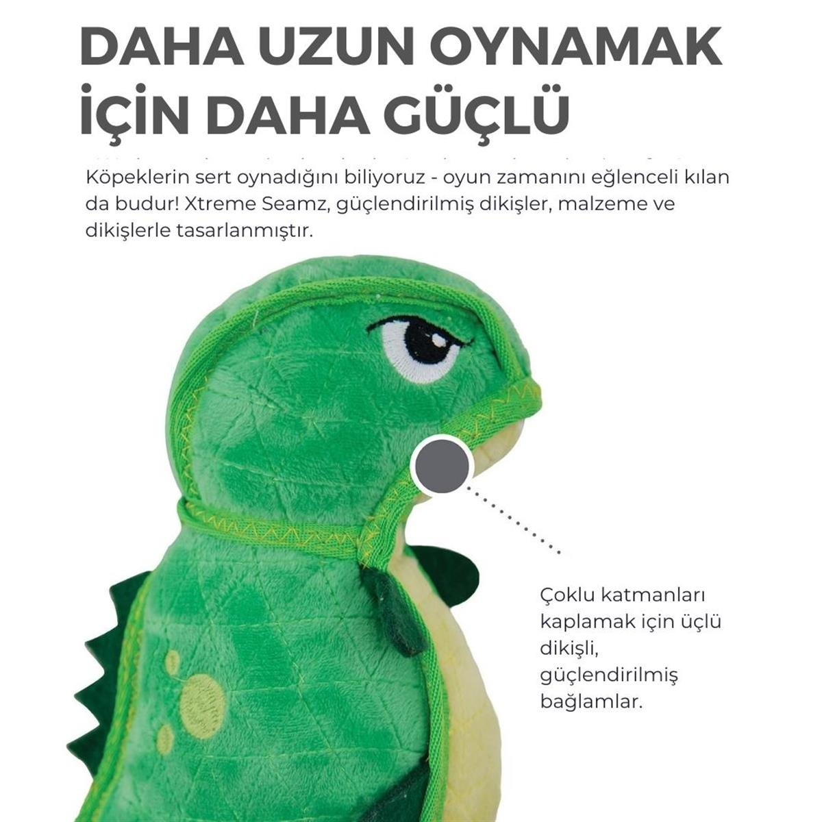 Outward Hound Xtreme Seamz Dino Plush Köpek Oyuncağı, Yeşil, Medium - 70390M