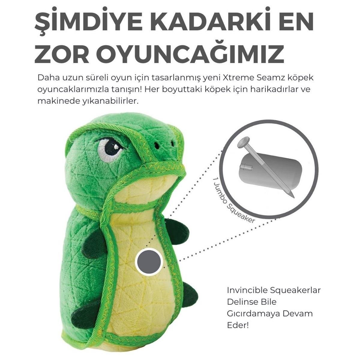 Outward Hound Xtreme Seamz Dino Plush Köpek Oyuncağı, Yeşil, Medium - 70390M