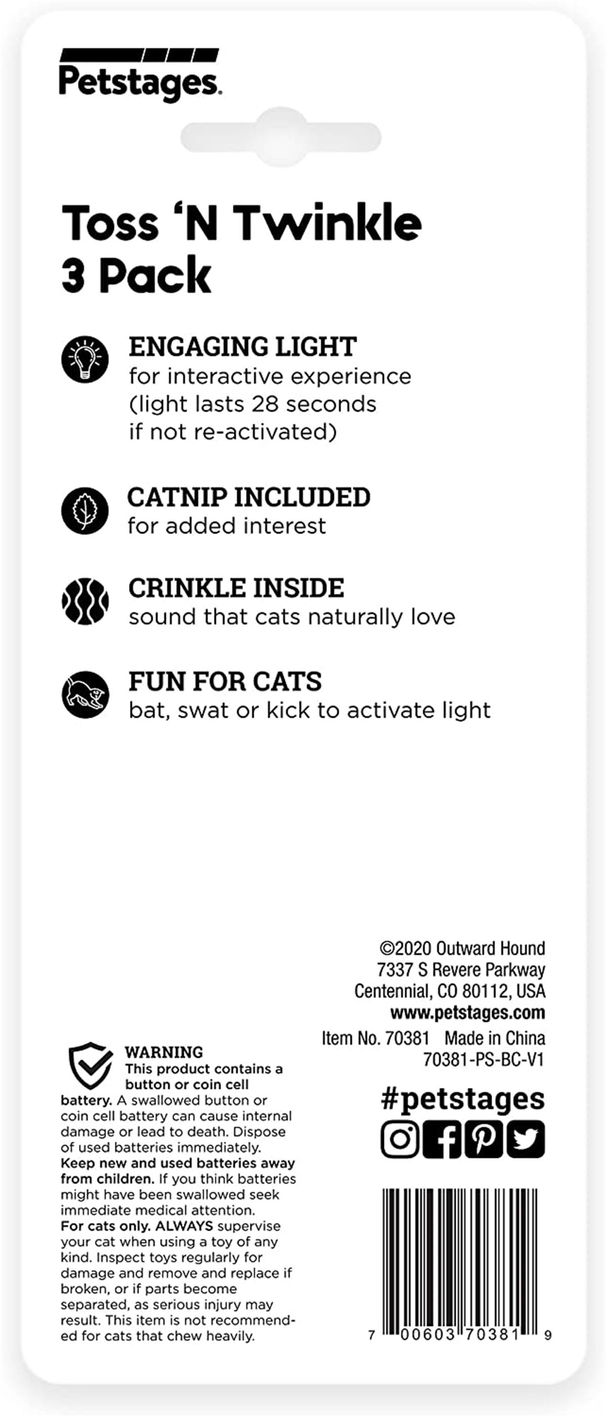 Petstages Toss 'N Twinkle Catnip Kedi Oyuncakları - 3'lü Paket - 70381
