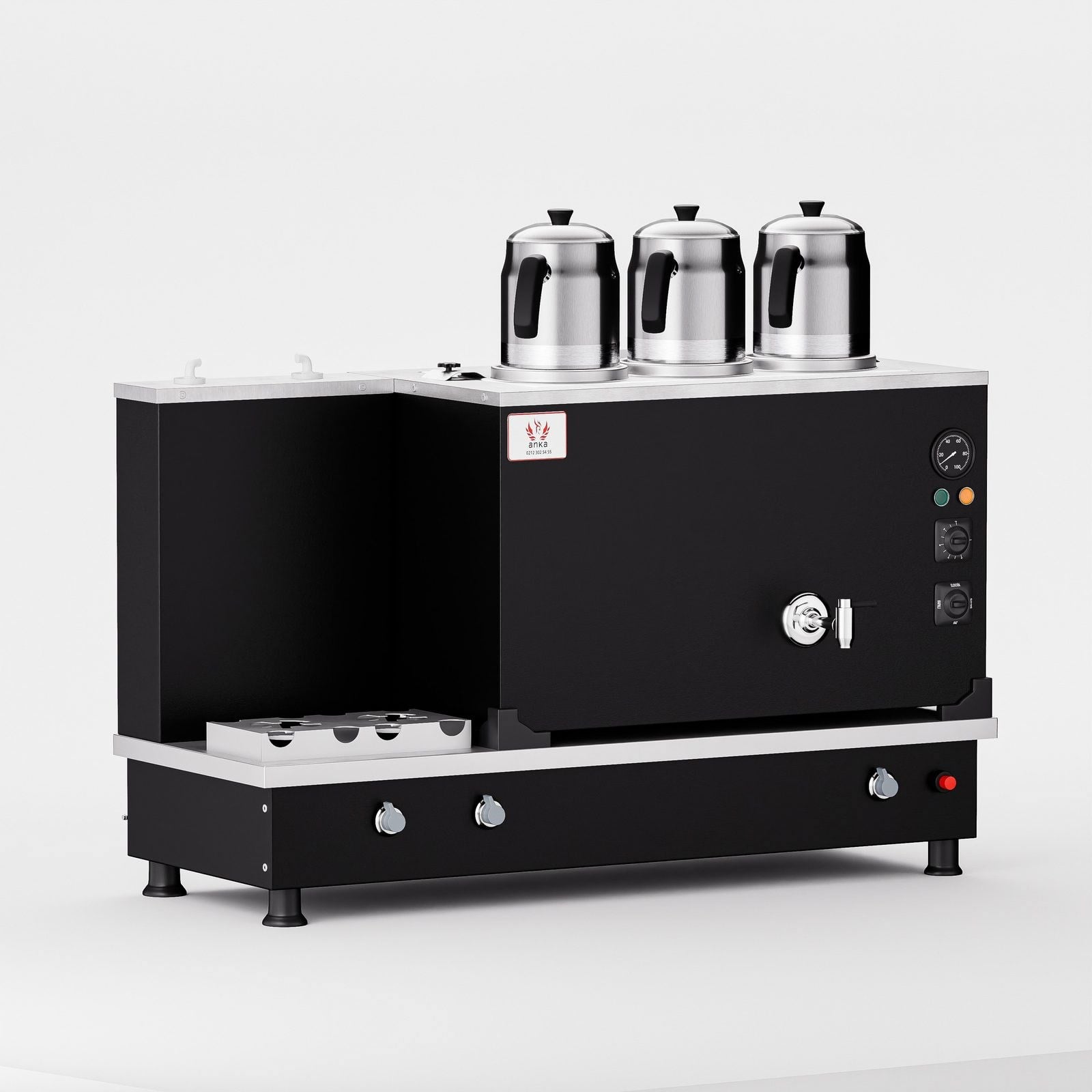 Anka Black Turbo Hibrit Çay Makinesi / Profesyonel Kullanım, Çift Enerji Esnekliği (STFO3)