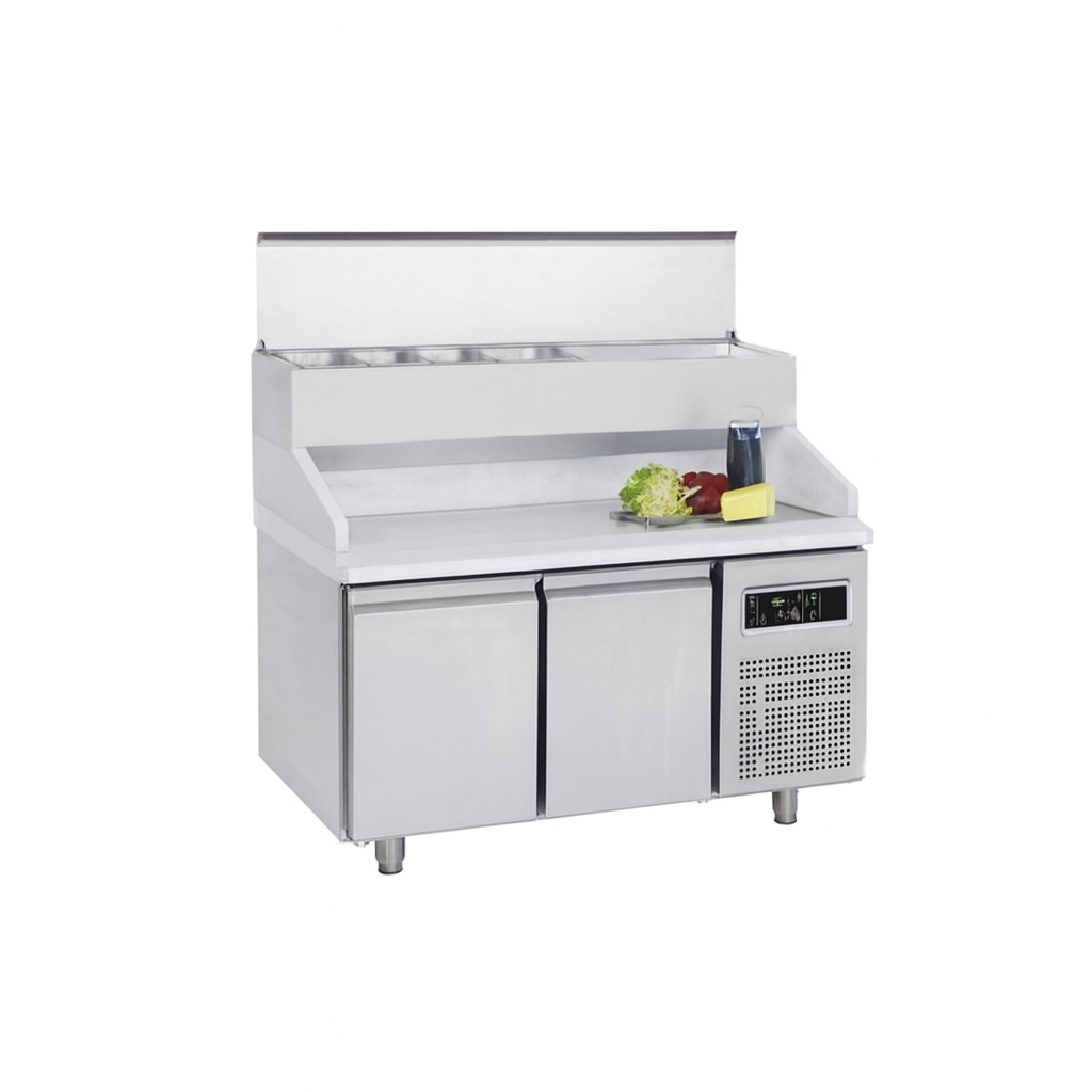 Frenox 140x70x134 cm.7 Adet 1/3 x150 GN Küvet Kapasiteli,Mermer Taplalı, Yükseltilmiş Make-Up,Pizza Hazırlık Dolabı CGN2-YM-MR-R290