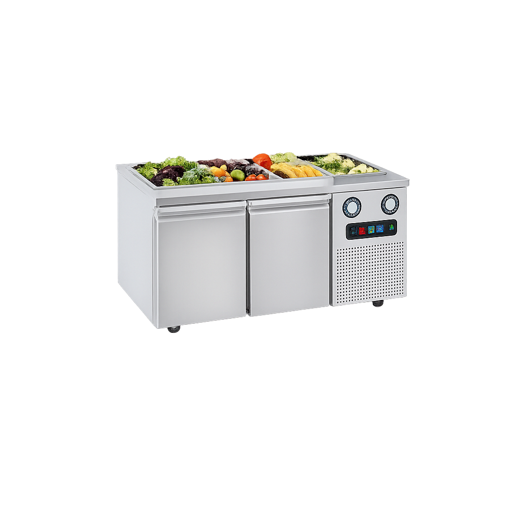 Frenox 140x72.5x85 cm.4 Adet GN-1/1x150 Küvet Kapasiteli,Statik Soğuk Servis Havuzlu,Yatay Tip Buzdolabı CGN2-SG-CL