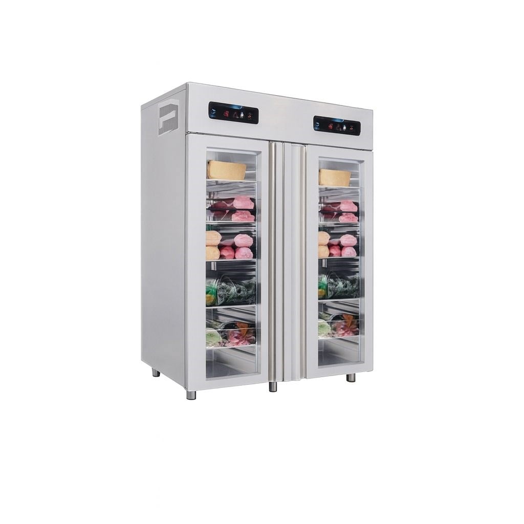 Frenox 140x81x215 cm.1400 lt. 2 Cam Kapılı Kombinasyon Soğutmalı Buzdolabı,Derin Dondurucu VNL18-G-R290