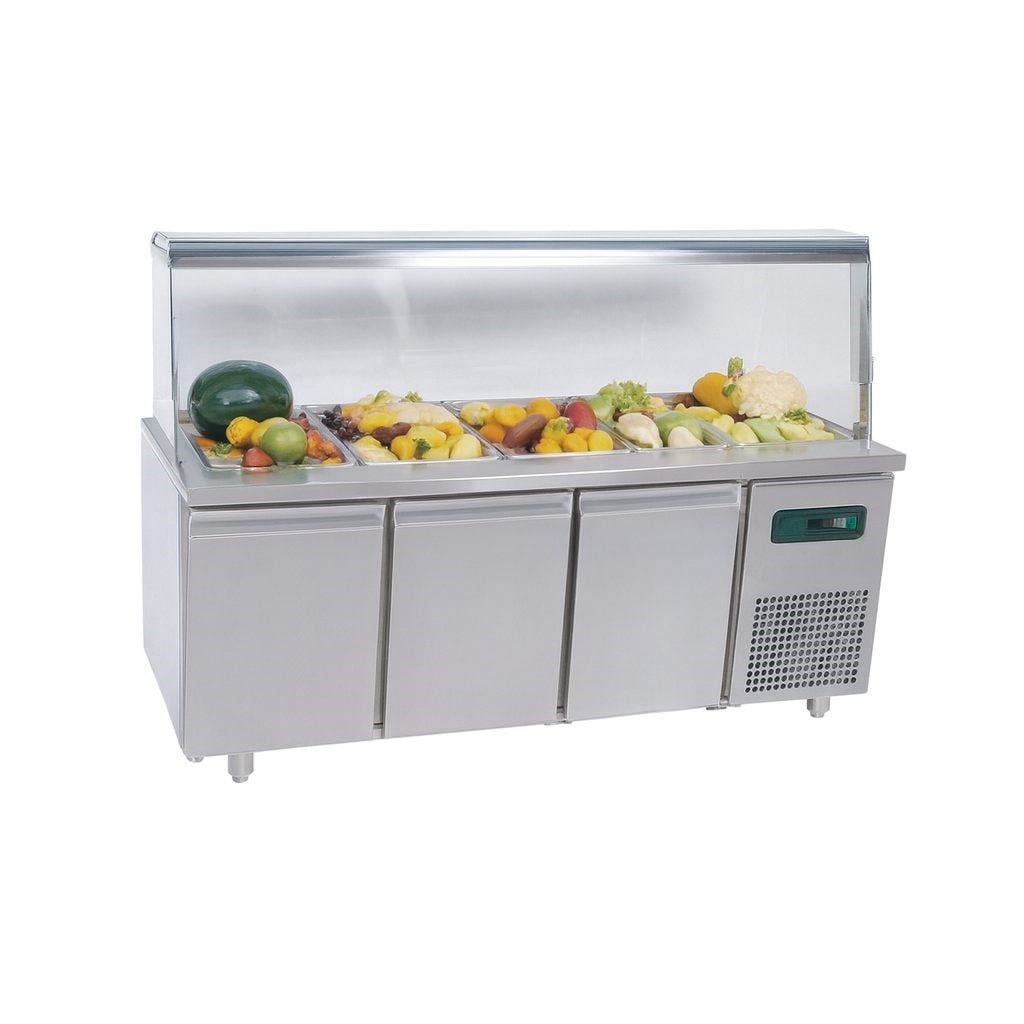 Frenox 186,5x70x85 cm.5 Adet GN-1/1x150 Küvet Kapasiteli,Camlı Soğuk Servis Üniteli Yatay Tip Buzdolabı BGN3-SGC-R290