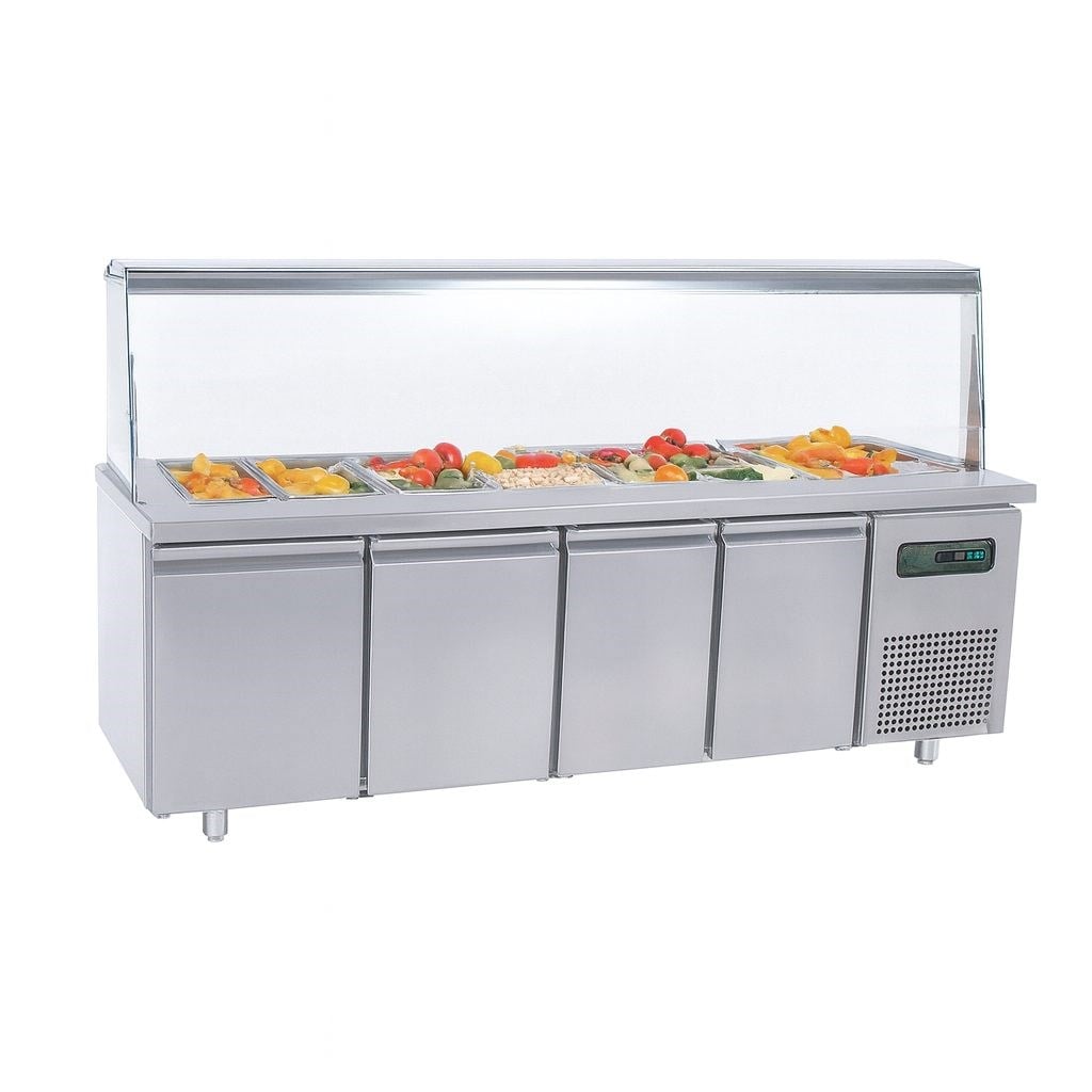 Frenox 233x70x85 cm.6 Adet GN-1/1x150 Küvet Kapasiteli,Camlı Soğuk Servis Üniteli Yatay Tip Buzdolabı BGN4-SGC-R290