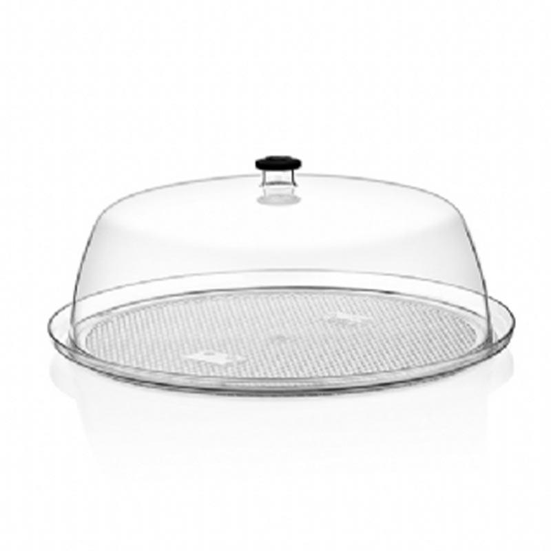 GastroPlast Polikarbonat Yuvarlak Fanus, 30 cm, Siyah Kulplu
