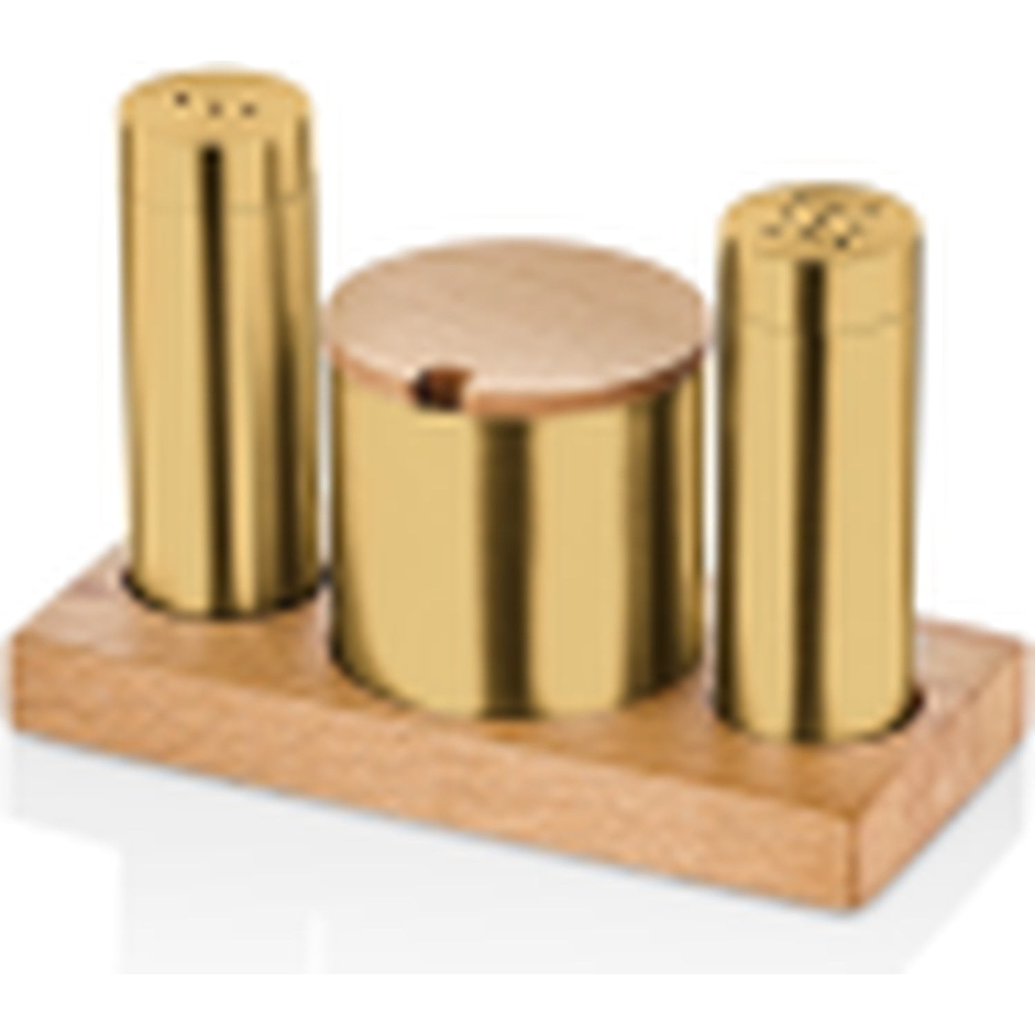 Kitchen Mall (PVD Gold) 2'Lİ Boru Tuzluk TK +Baharatlık Ahşap KM487