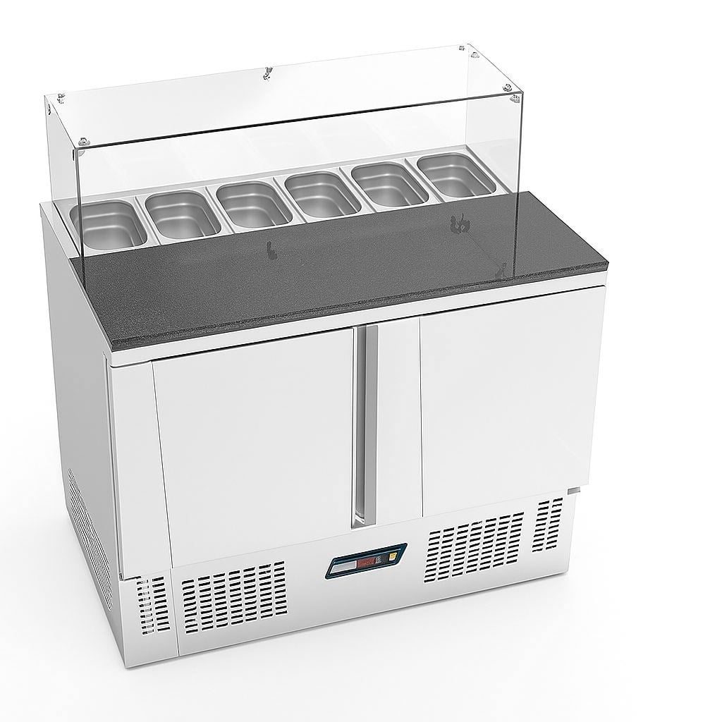 Ndustrio Tezgah Tip 2 Kapı Gastornorm Camlı Mermer Tablalı Saladbar SLD 7105-MT-GC