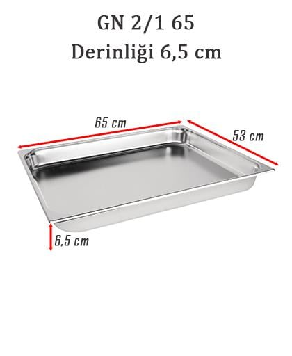 Net Çelik GN 2/1 - 6,5 cm Gastronom Küvet (65 x 53 cm) 18,5 lt