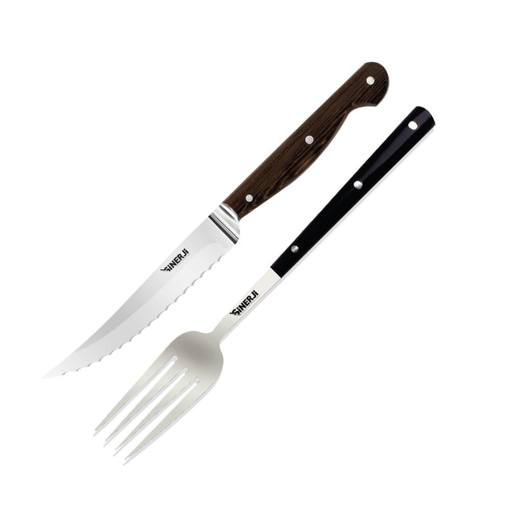 Sinerji Wooden Krom Bilezikli 2'li Steak Seti