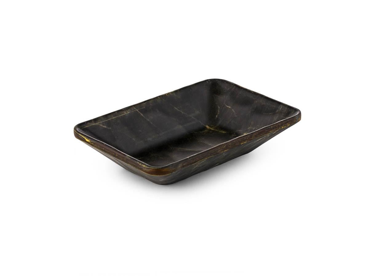 Tria Hibrit Ahşap Rölyefli Köşeli Kayık Tabak 17*12,5 cm