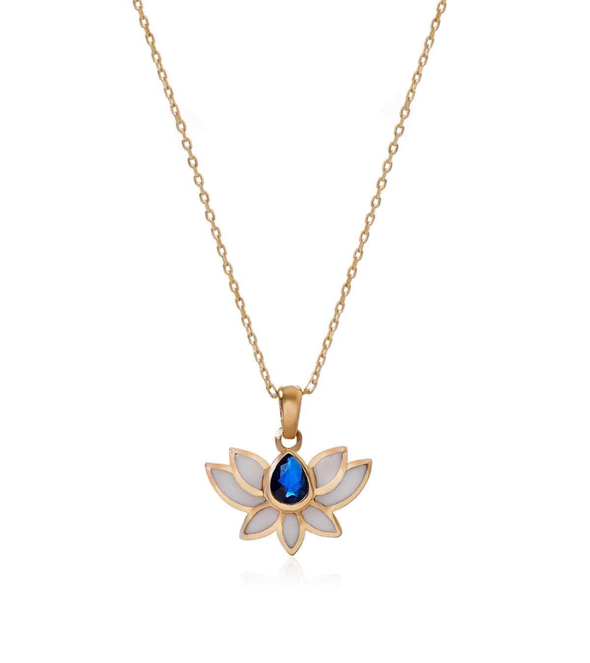 Lacivert Taşlı Lotus Kolye