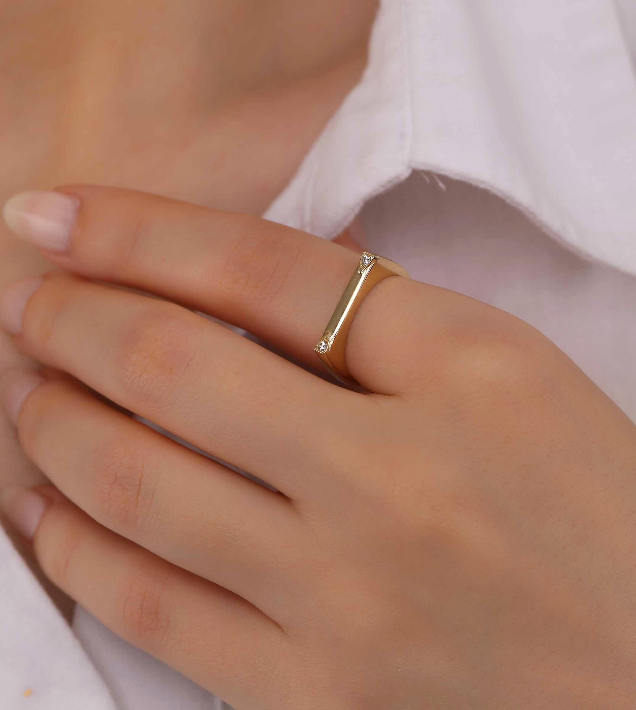 İki Taşlı Çizgi Yüzük