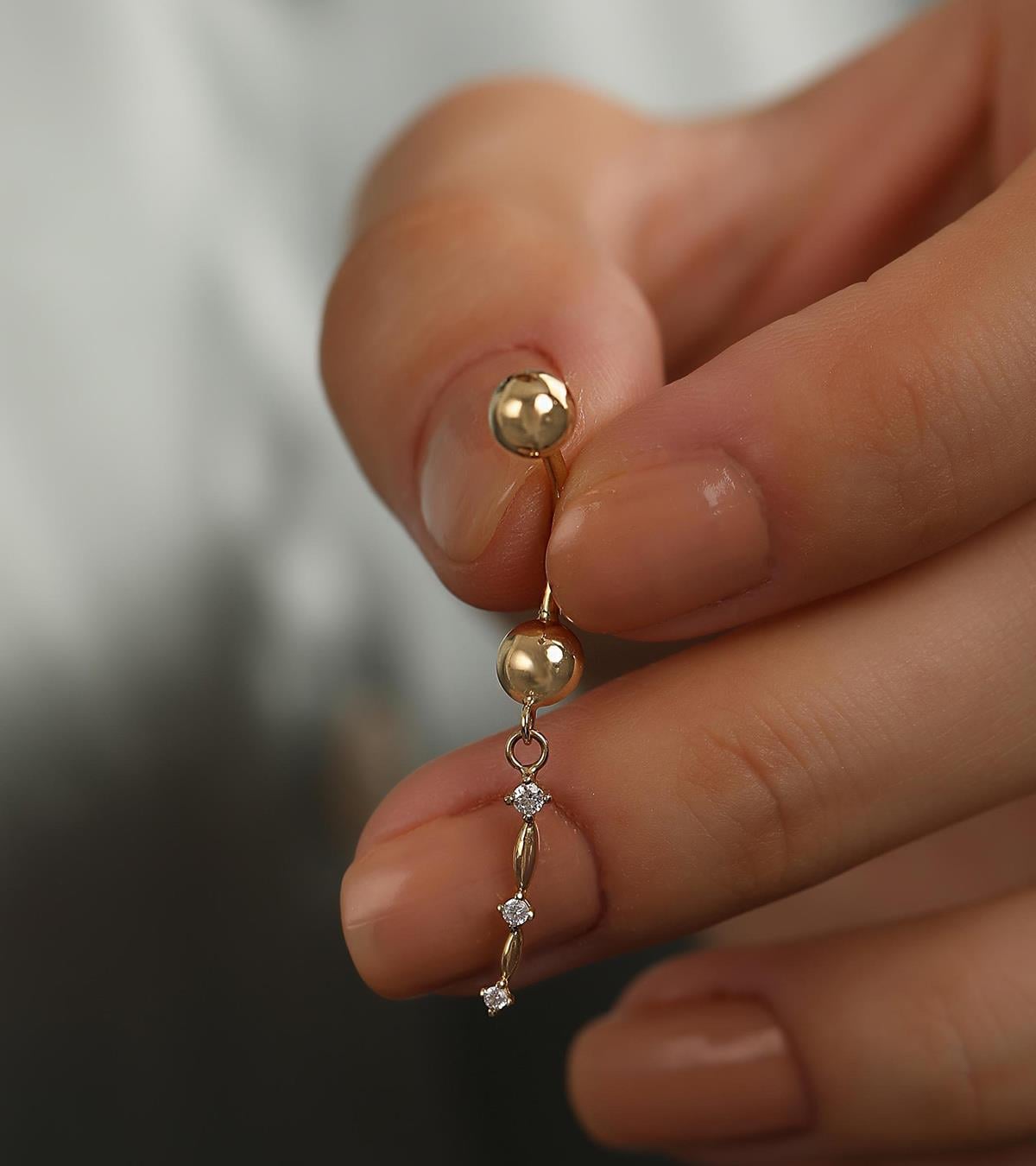 Üç Taşlı Çubuk Göbek Piercing