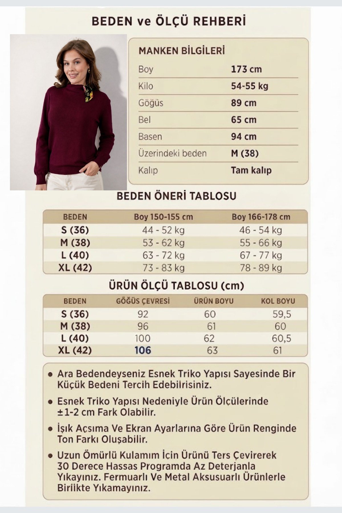 Bisiklet Yaka Fularlı Triko Kazak Triko Bluz 1100 Bordo
