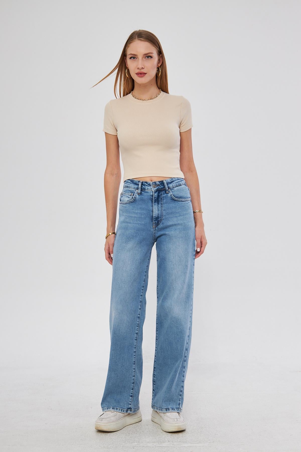 Bisiklet Yaka Kısa Kol Badi Crop Coton Body 4020