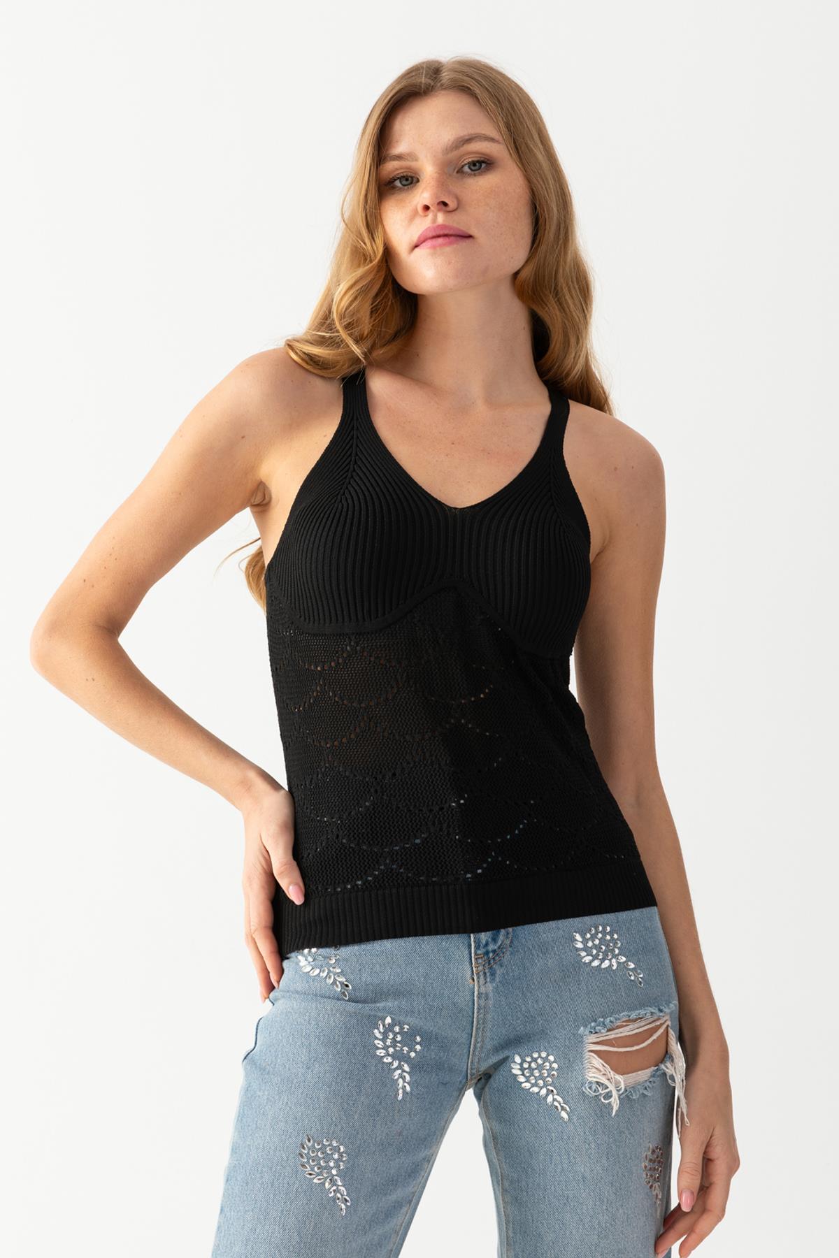 Halter Yaka Delikli Triko Atlet Kadın Atlet