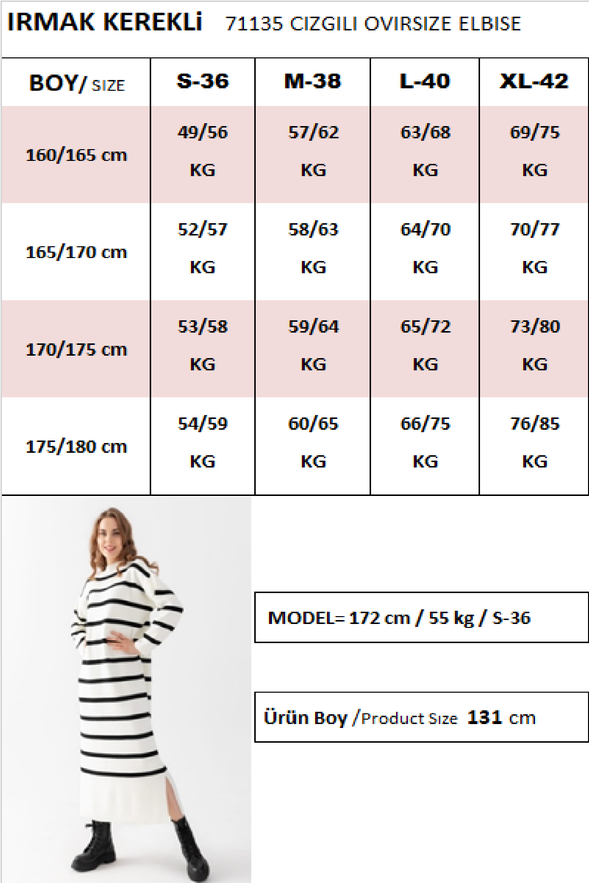 Irmak Kerekli Kadın Çizgili Oversize Elbise, Kadın Elbise,Triko Elbise, Oversize Elbise, Uzun Elbise, Siyah Ekru